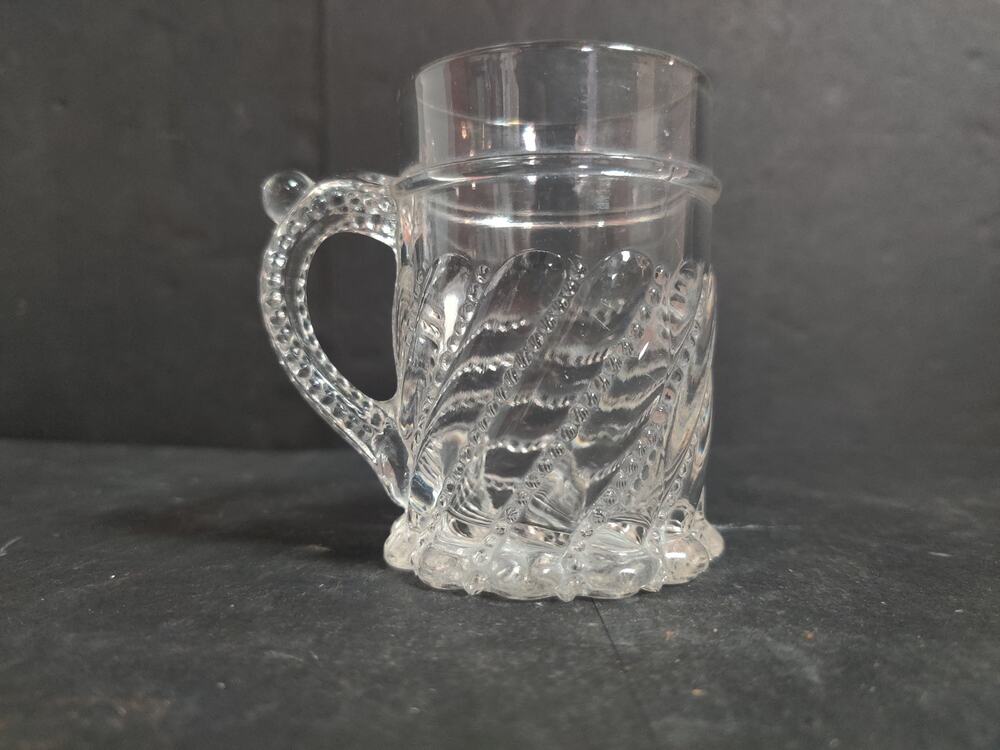 Vintage Clear Pressed Glass Miniature Mug Stein Wheat Pattern Footed